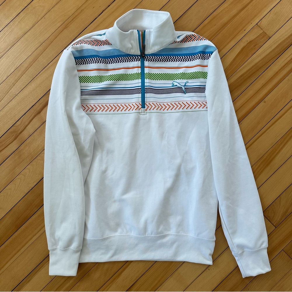 Puma Blue and White Zip Up Sweater with Classic Design
